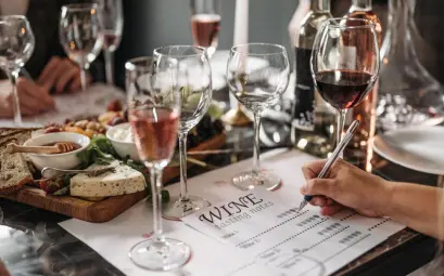 Elegant wine tasting event with cheese platter and detailed tasting notes for a refined experience.